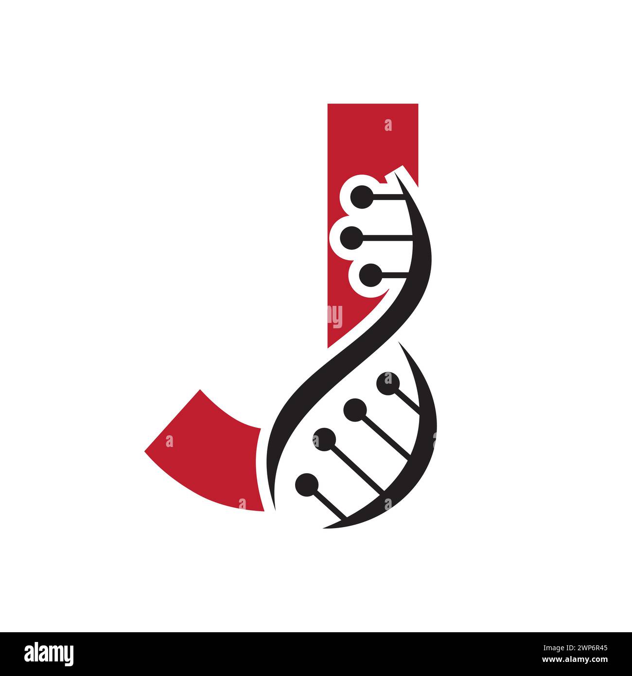 Ursprüngliches DNA-Logo auf Buchstabe J Vektorvorlage für Gesundheitssymbol Stock Vektor