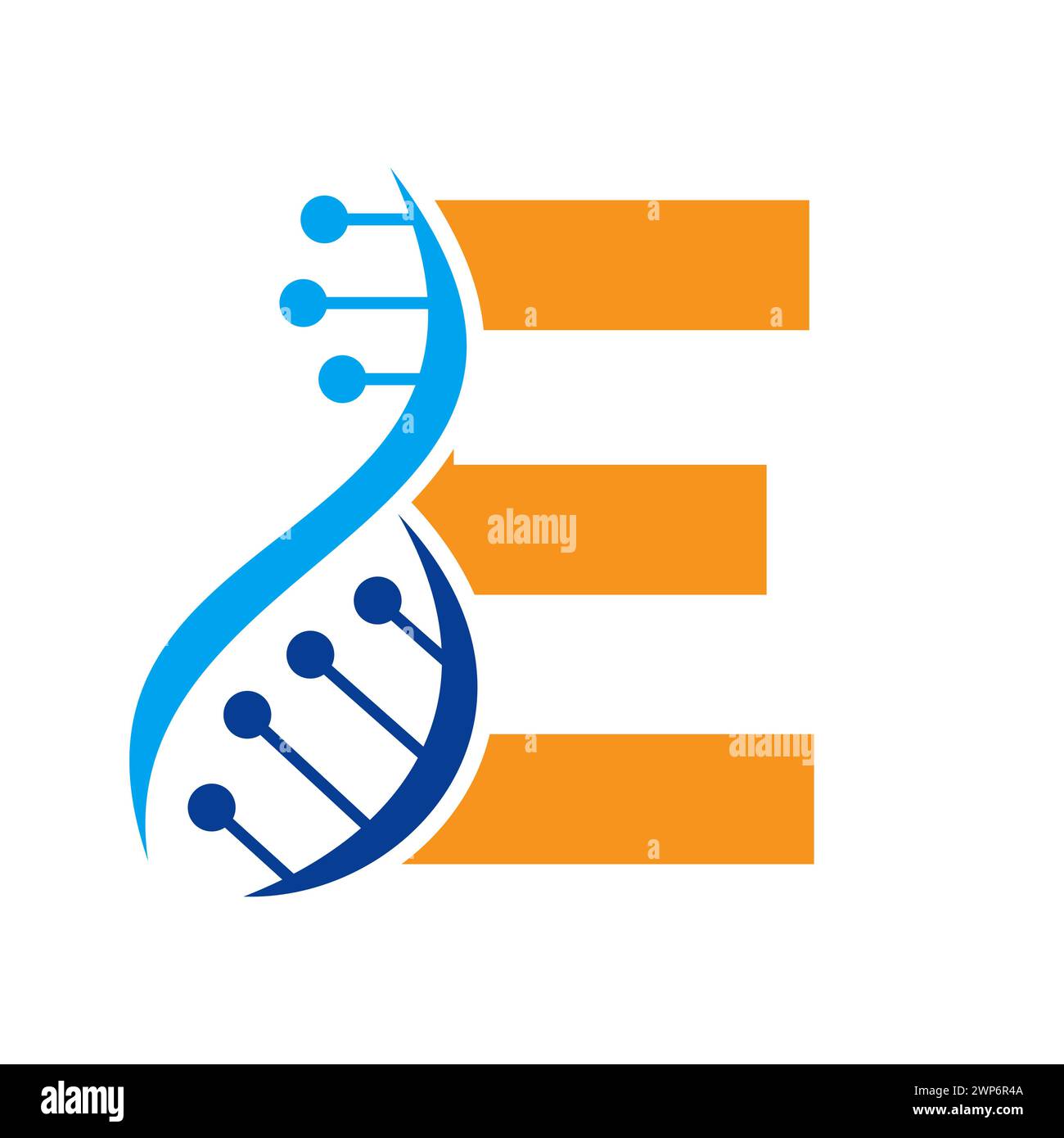 Ursprüngliches DNA-Logo auf Buchstabe E Vektorvorlage für Gesundheitssymbol Stock Vektor