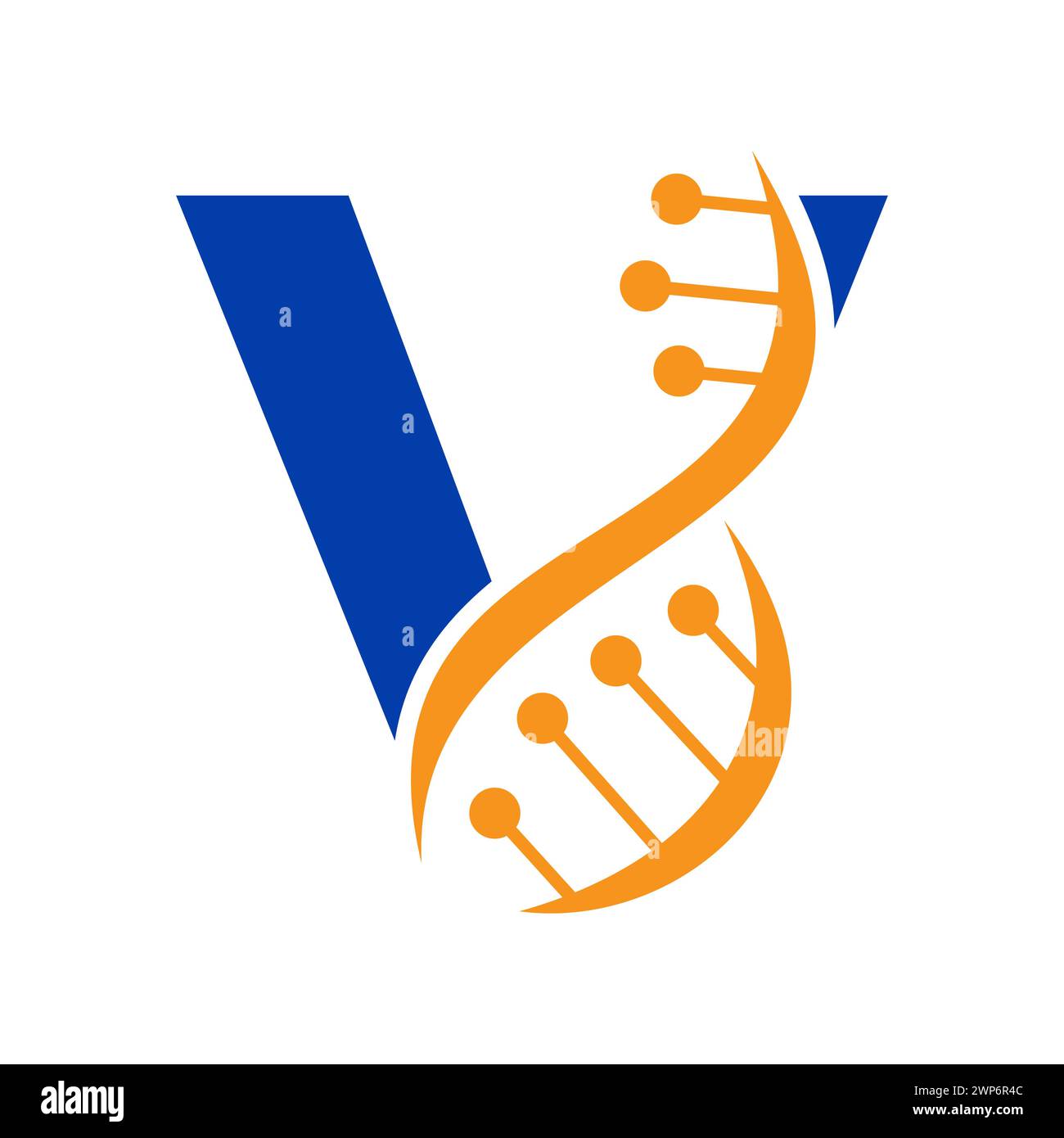 Ursprüngliches DNA-Logo auf Buchstabe V Vektorvorlage für Gesundheitssymbol Stock Vektor
