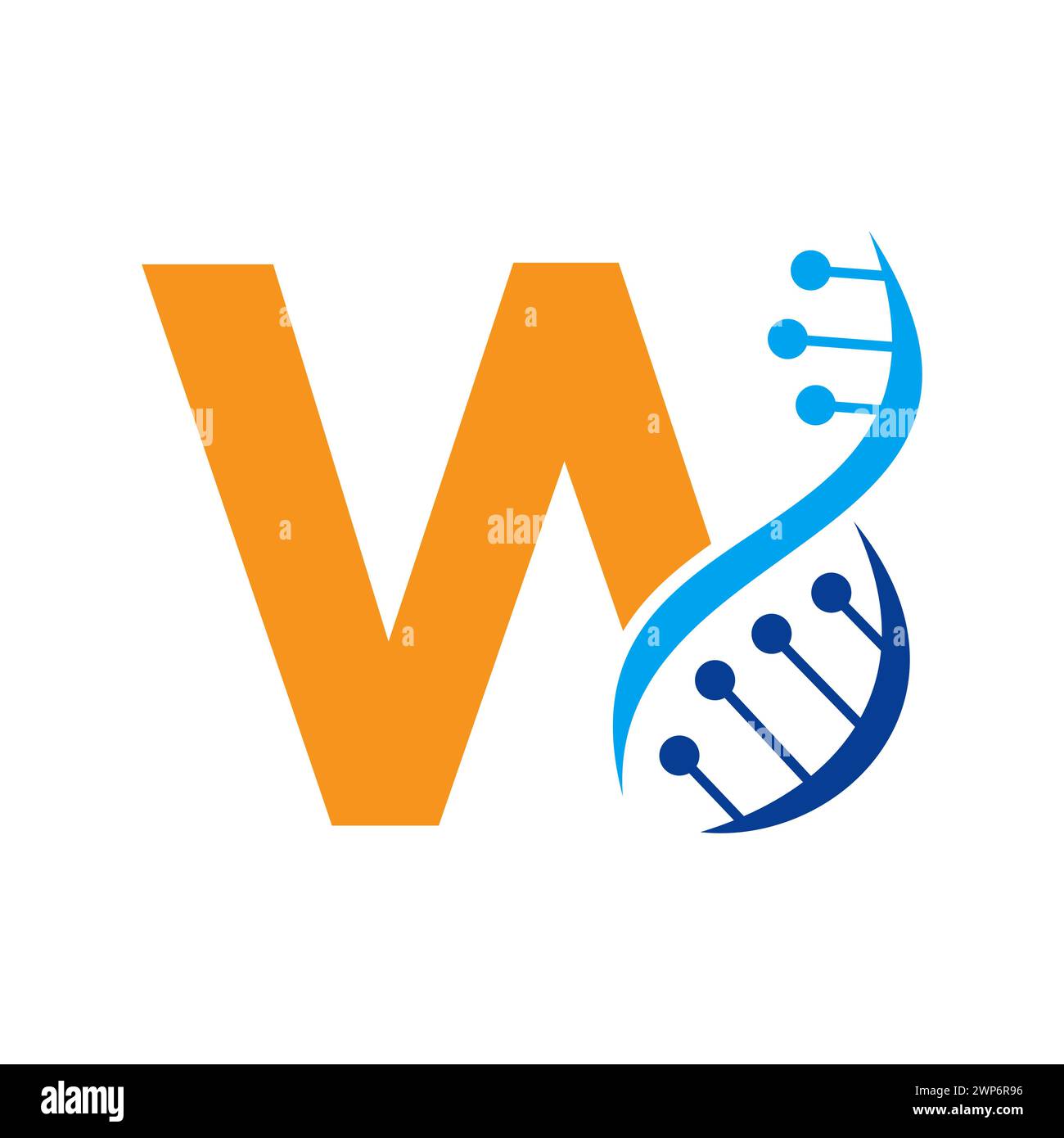 Ursprüngliches DNA-Logo auf Buchstabe W Vektorvorlage für Gesundheitssymbol Stock Vektor