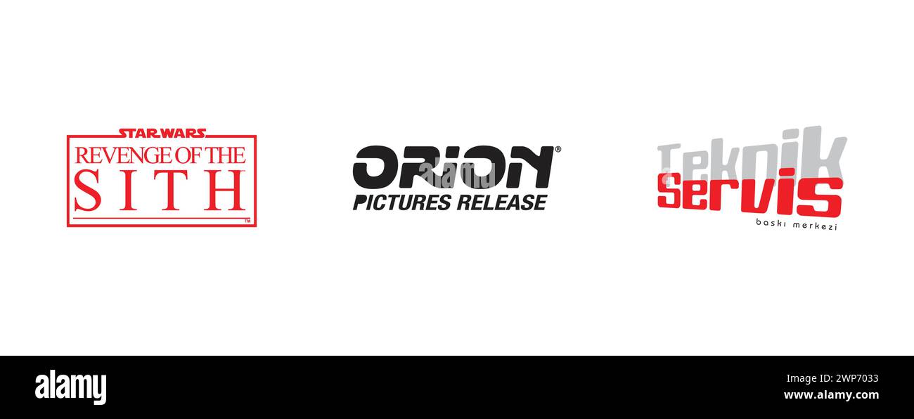 Teknik Servis, Orion Pictures Release, Star Wars. Beliebte Markenlogo-Kollektion. Stock Vektor