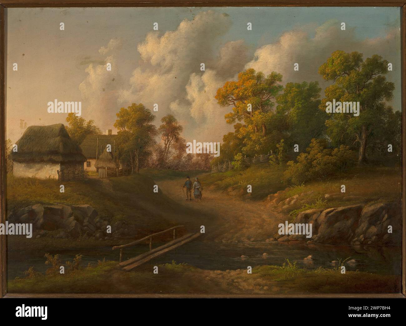 1877 Landlandschaftsmalerei von Edward Drdacki, die Landschaftsmalerei mit natürlichen Elementen zeigt. Das Kunstwerk wurde durch Kauf erworben und spiegelt eine realistische Landschaftsdarstellung wider. Stockfoto