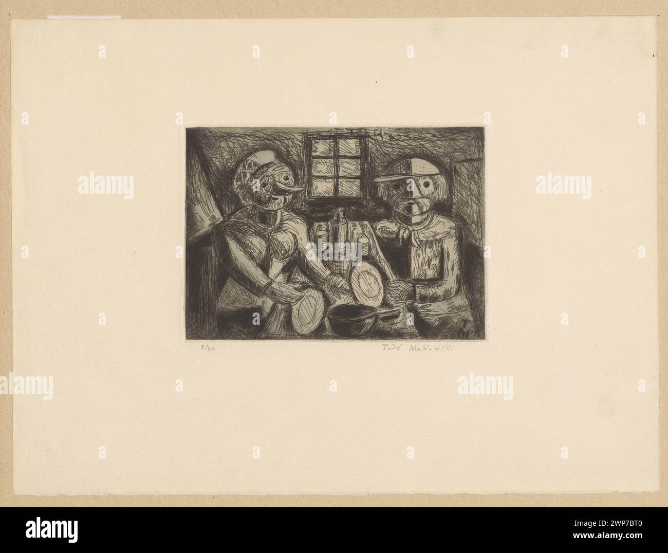 Dieses Gemälde von Tadeusz Makowski, das um 1931 entstand und den Titel „Rechtschreibung“ trägt, zeigt Figuren, die an einer Aktivität beteiligt sind, und zeigt seine Verwendung stilisierter Formen und Farben in der polnischen Kunst des frühen 20. Jahrhunderts. Stockfoto