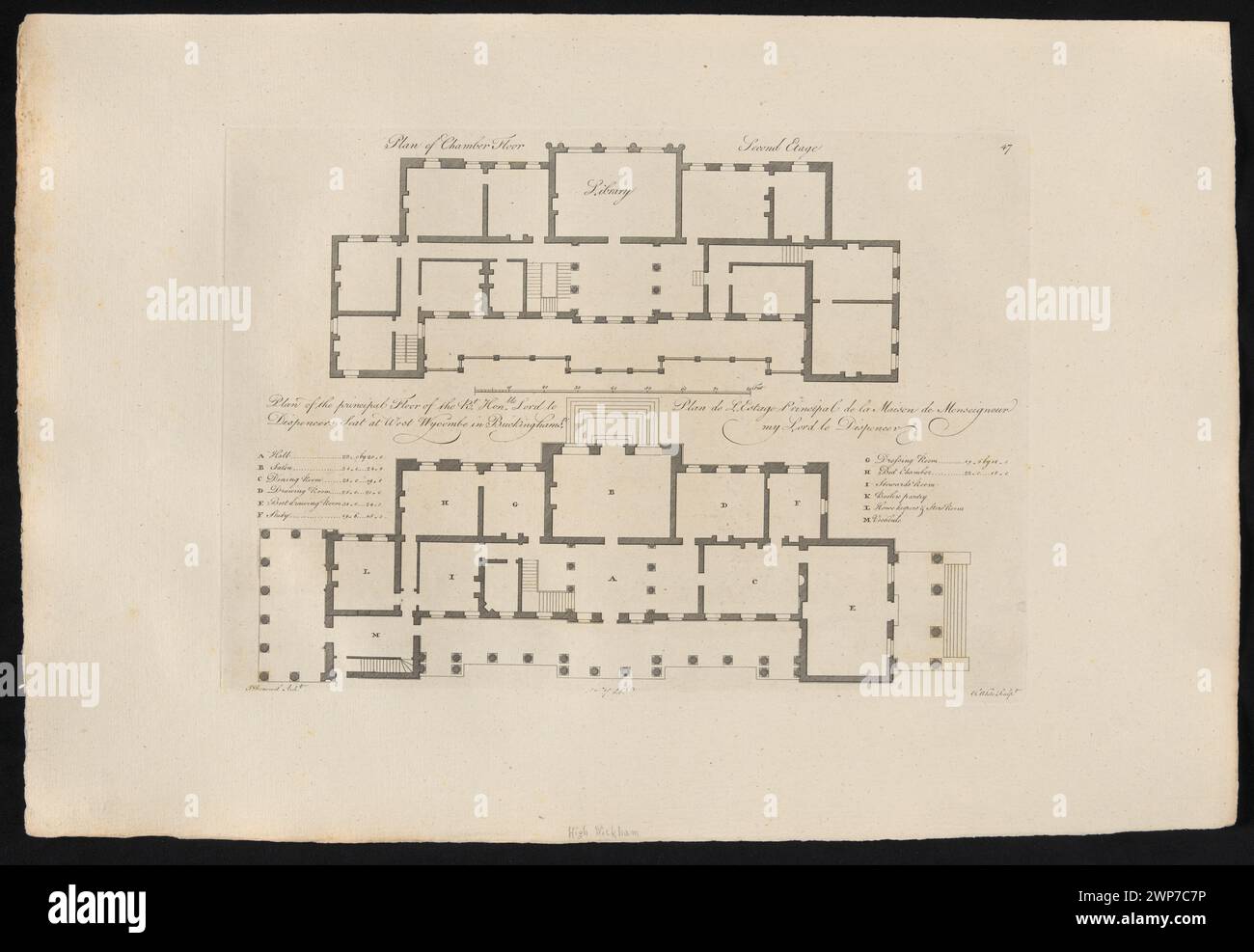 Pläne für den ersten (Haupt-) und zweiten Stock des West Wycombe Park, Haus auf dem Sir Francis Dashwood Baron Dispencera Anwesen; White, J. (FL. CA 1767-CA 1815), Woolfe, John (1673-1793), Donowell, John (FL. 1753-1786); 1771 (1771-00-00-1771-00-00); Stockfoto