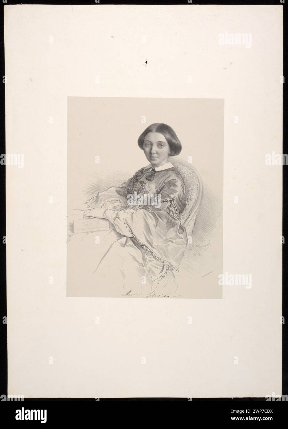 Ein Porträt von Léopold Massard und Lemercier aus dem Jahr 1858, das Maria Jałowicka aus Kossowski, Ehefrau von Eustachy Jełowicki, zeigt und ihre Kleidung und Gesichtszüge betont. Stockfoto