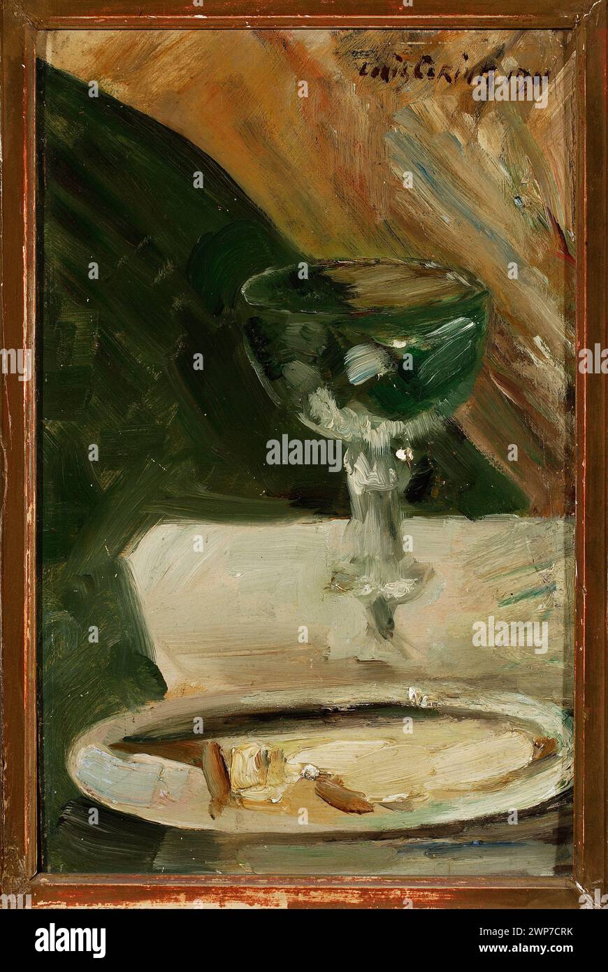 Ein Stillleben von Lovis Corinth (1858–1925) aus dem Jahr 1901 mit einer Tasse und einem Teller, die im modernistischen Stil der deutschen Malerei ausgeführt wurde und später durch Kauf erworben wurde. Stockfoto