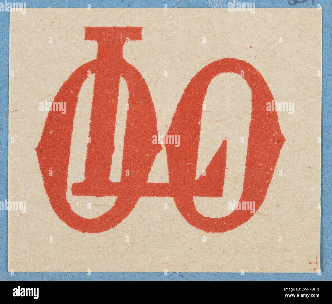 Ein zwischen 1913 und 1921 hergestellter Kartondruck mit den Buchstaben „loo“, der typografisches Design und Druckverfahren mit beweglichen Schriften demonstriert. Stockfoto