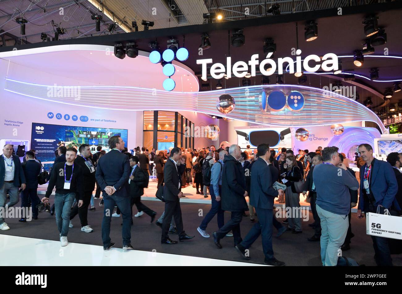 Telefonica Messestand, MWC Mobile World Congress, Barcelona, Spanien Stockfoto