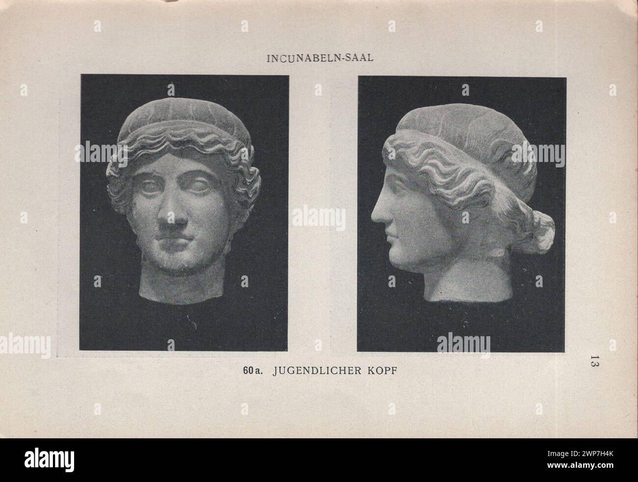Adolf Furtwängler : Glyptothek 1907 / Illustrierter Katalog der Glyptothek König Ludwig's I. zu München / Kastner & Callwey, 1907 / illustrierter Katalog der Glyptothek von König Ludwig I. in München um 1907 / Inkunabeln saal - Inkunabelsaal / Jugendlicher kopf - antiker Kopf einer Jugendglyptothek / griechisch / hellenistisch / antiker Kopf einer Jugendbüste Stockfoto