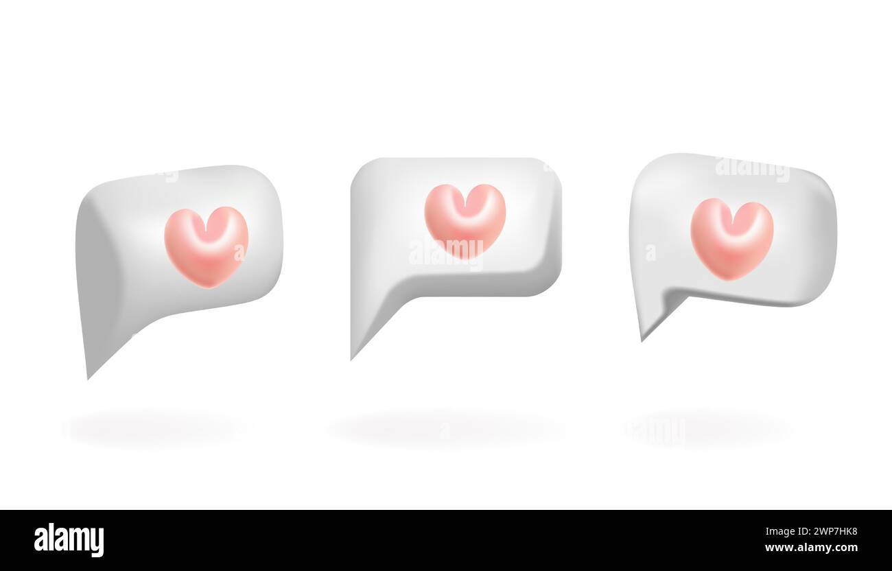 Rechteckige 3D-Bubble-Sprache mit rosafarbenem Herz-Vektor-Illustration-Design. Leerer Messenger ohne Text, Online-Chat, Webbanner, Liebesbotschaft. Stock Vektor