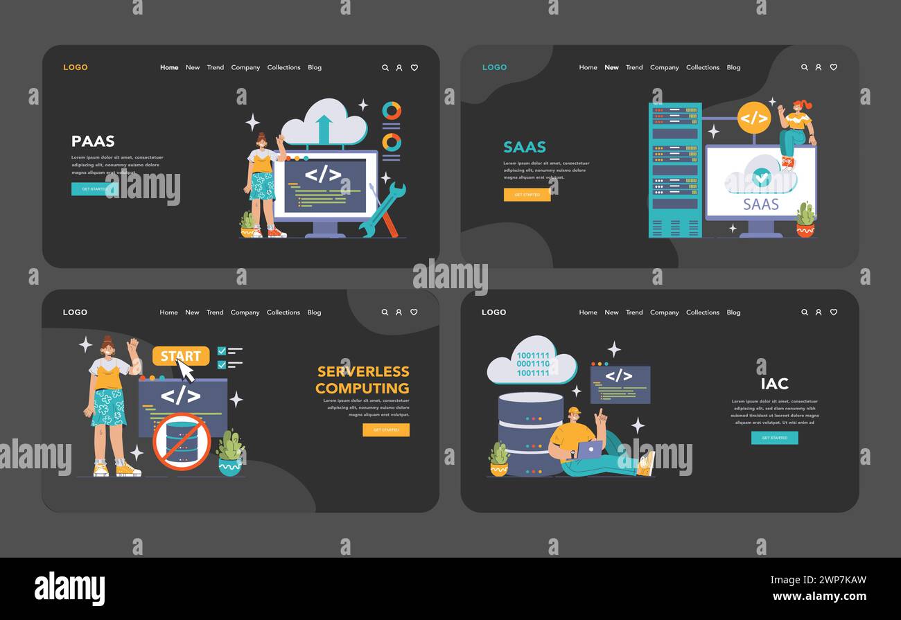 Plattform-as-a-Service-Konzept. Detaillierte Visualisierung des PaaS-Frameworks mit serverlosem Computing und Skalierbarkeit. Cloud-Technologie, Integration und Verwaltung. Vektorabbildung Stock Vektor