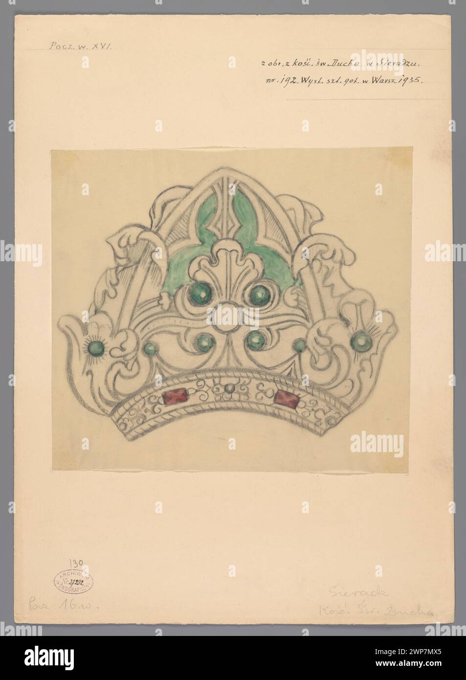 Krone aus der Kirche Spirit in Sieradz, ausgestellt auf der Ausstellung polnische Gotik in Warschau zwischen 1935 und 1939, katalogisiert als Ausstellung Nr. 192. Stockfoto