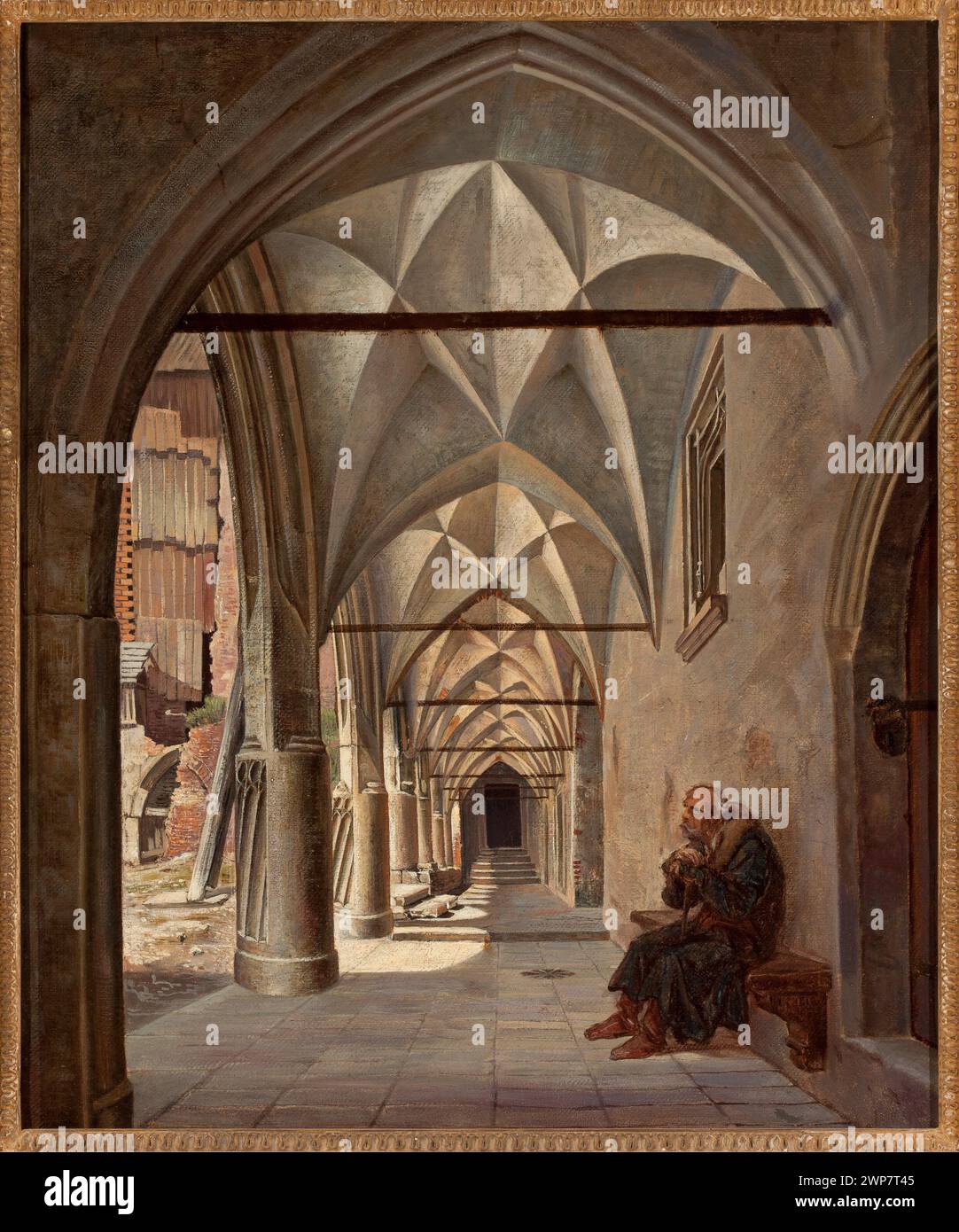 Lithografie oder Kunstwerk von Aleksander Gryglewski, um 1860–1870, mit Innenräumen oder Sammlungen in der Jagiellonischen Bibliothek in Krakau, Polen. Stockfoto