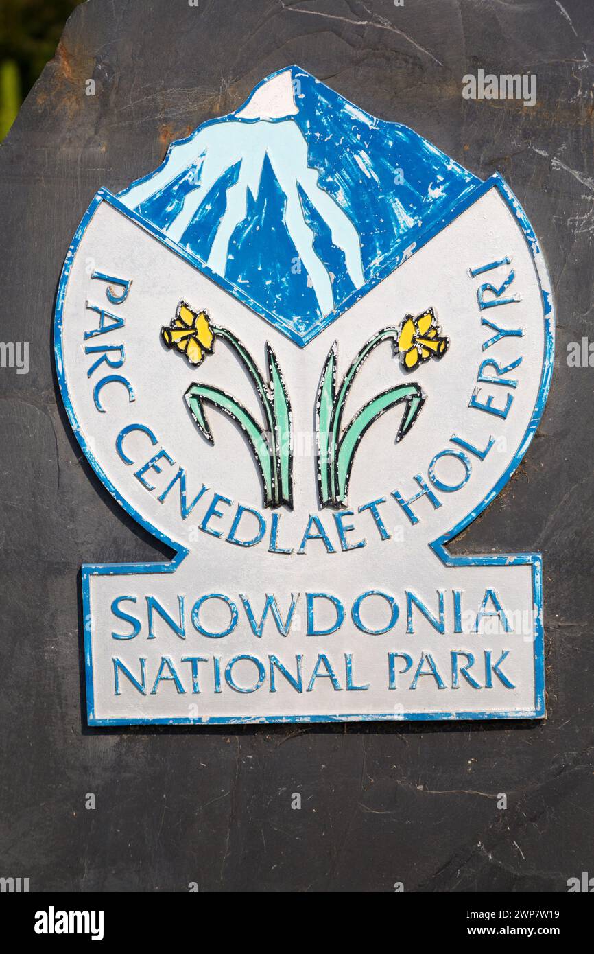 UK, Snowdonia National Park Beschilderung. Stockfoto