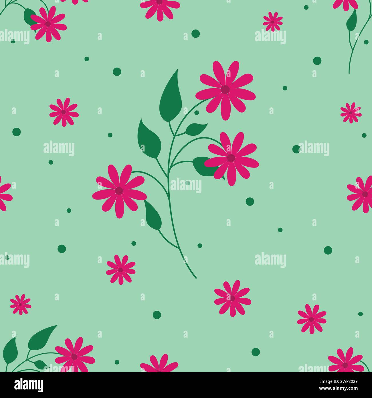 Wunderschönes nahtloses Blumenmuster auf grünem Hintergrund. Blumenmuster zum Drucken Stock Vektor