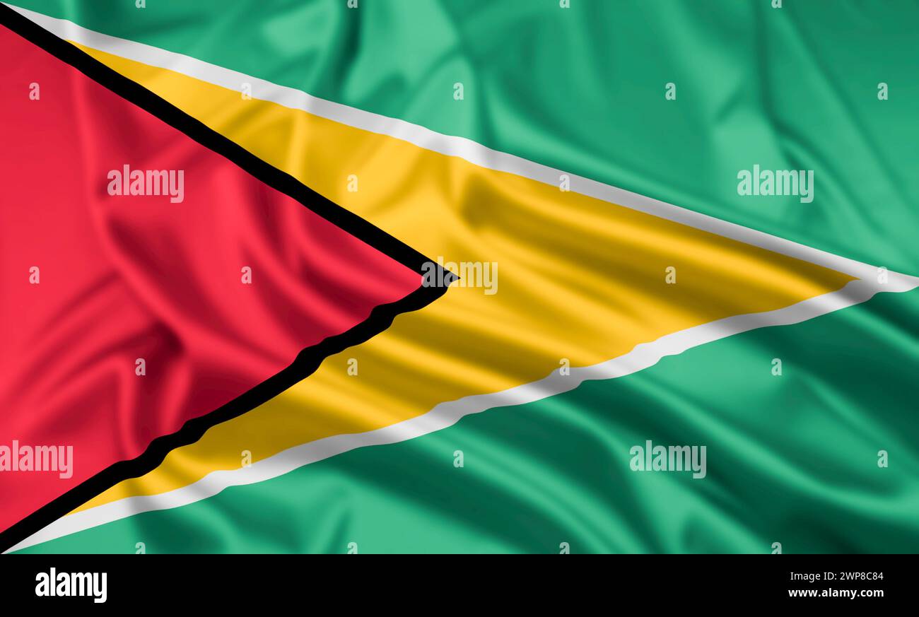 Die Flagge der Genossenschaftlichen Republik Guyana mit Ripple-Effekt Stockfoto