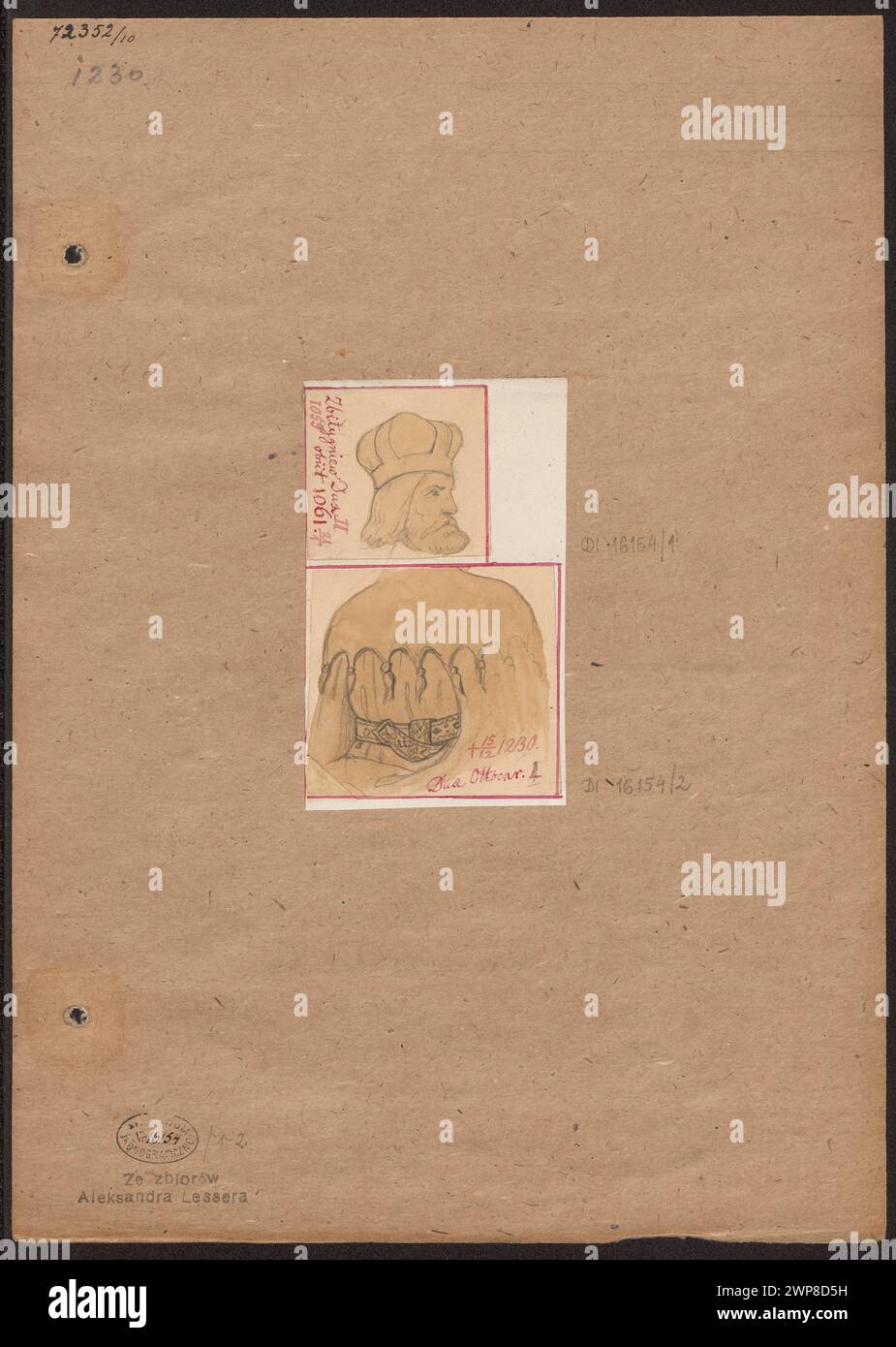 Darstellung des tschechischen Prinzen Spitigniew II. Und Fragment des Korps der Könige Przemysł und Ottokar im Veitsdom mit Herrschern, Grabsteinen und historischen Insignien. Stockfoto