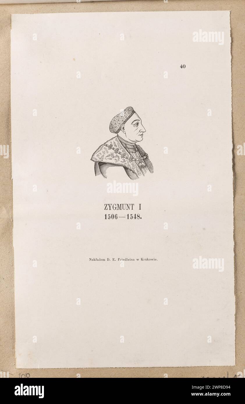 Porträts der polnischen Könige Zygmunt und Zygmunt Stary, die 1852 von Daniel Edward Friedlein und Rudolf Fryderyk Friedlein erstellt wurden und königliche Figuren in historischer Kleidung darstellen. Stockfoto Porträts der polnischen Könige Zygmunt und Zygmunt Stary, die 1852 von Daniel Edward Friedlein und Rudolf Fryderyk Friedlein erstellt wurden und königliche Figuren in historischer Kleidung darstellen. Stockfoto