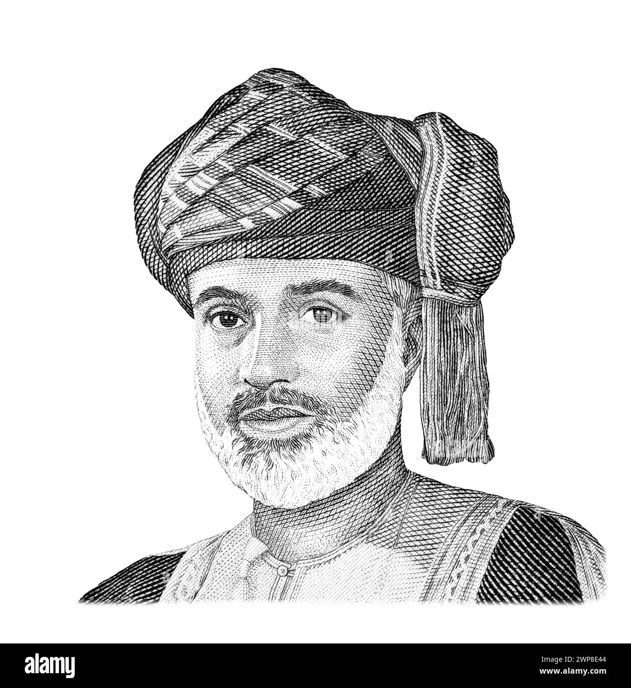 Sultan Qaboos bin Said Al Said über Oman (1940–2020). Porträt von Oman 100 Baisa 1995 Banknoten. Stockfoto