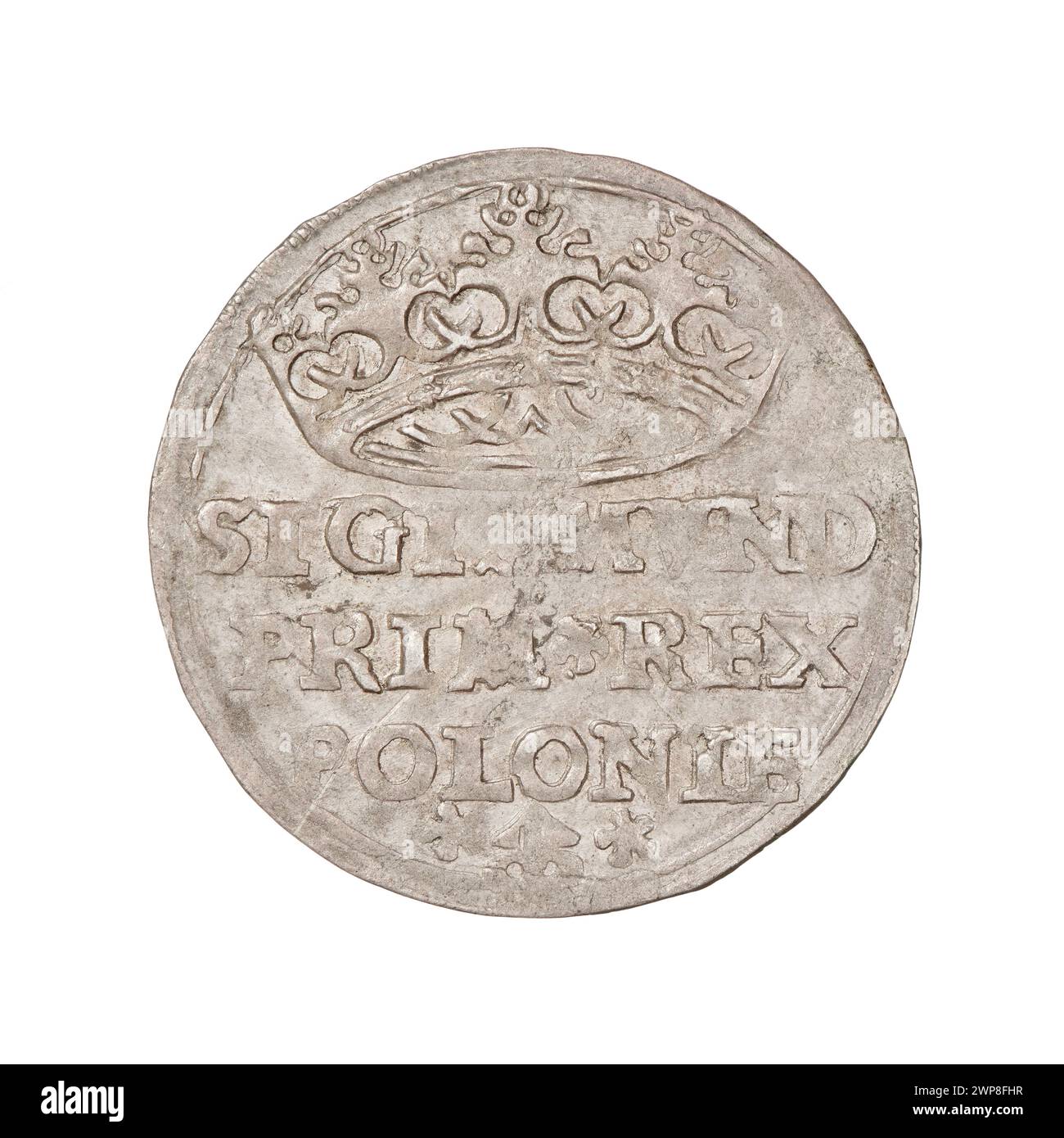 Kronennig von König Zygmunt I. Stary von Polen, geprägt 1526 als offizielle Staatswährung. Stockfoto