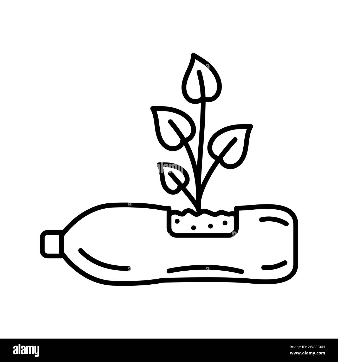 Grüne Pflanzen in Töpfen aus Plastikflaschenfarbe flaches Symbol. Keine Verschwendung. Umweltfreundlich. Wiederverwenden des Tuchs. Vernünftiger Verbrauch Stock Vektor