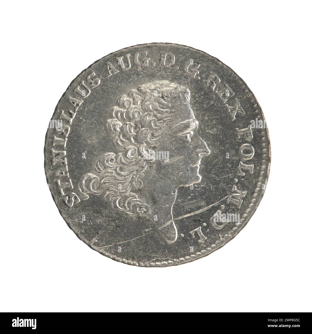 1768 Darstellung der Krönung von Stanisław August Poniatowski durch Justin Schröder mit königlichen Emblemen, polnischer Krone und zeremonieller Kleidung der Monarchie. Stockfoto