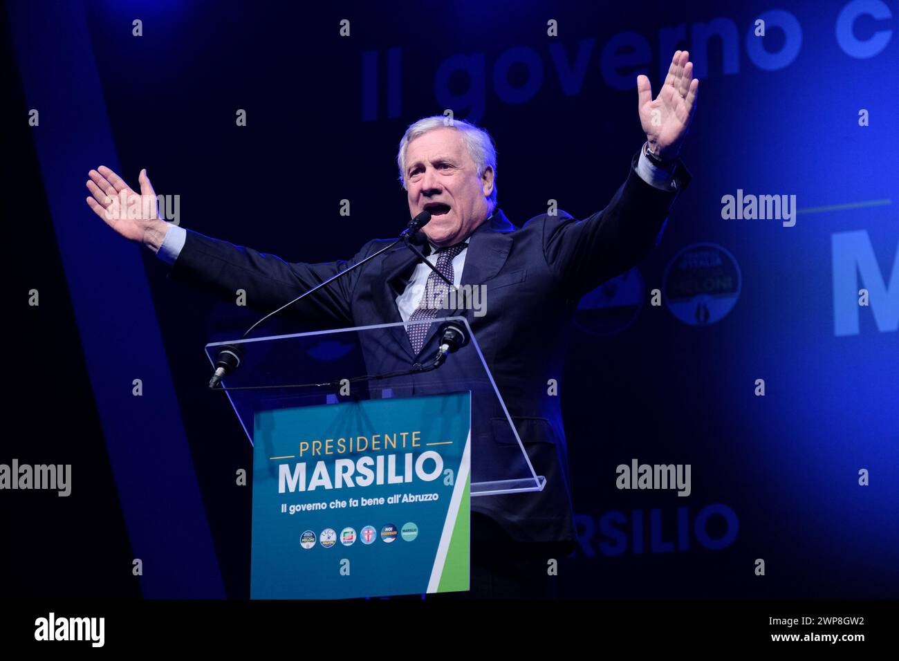 Pescara, Italien. 5. März 2024. Antonio Tajani für die Regionalwahlen in den Abruzzen. Quelle: Unicode Images/Alamy Live News Stockfoto