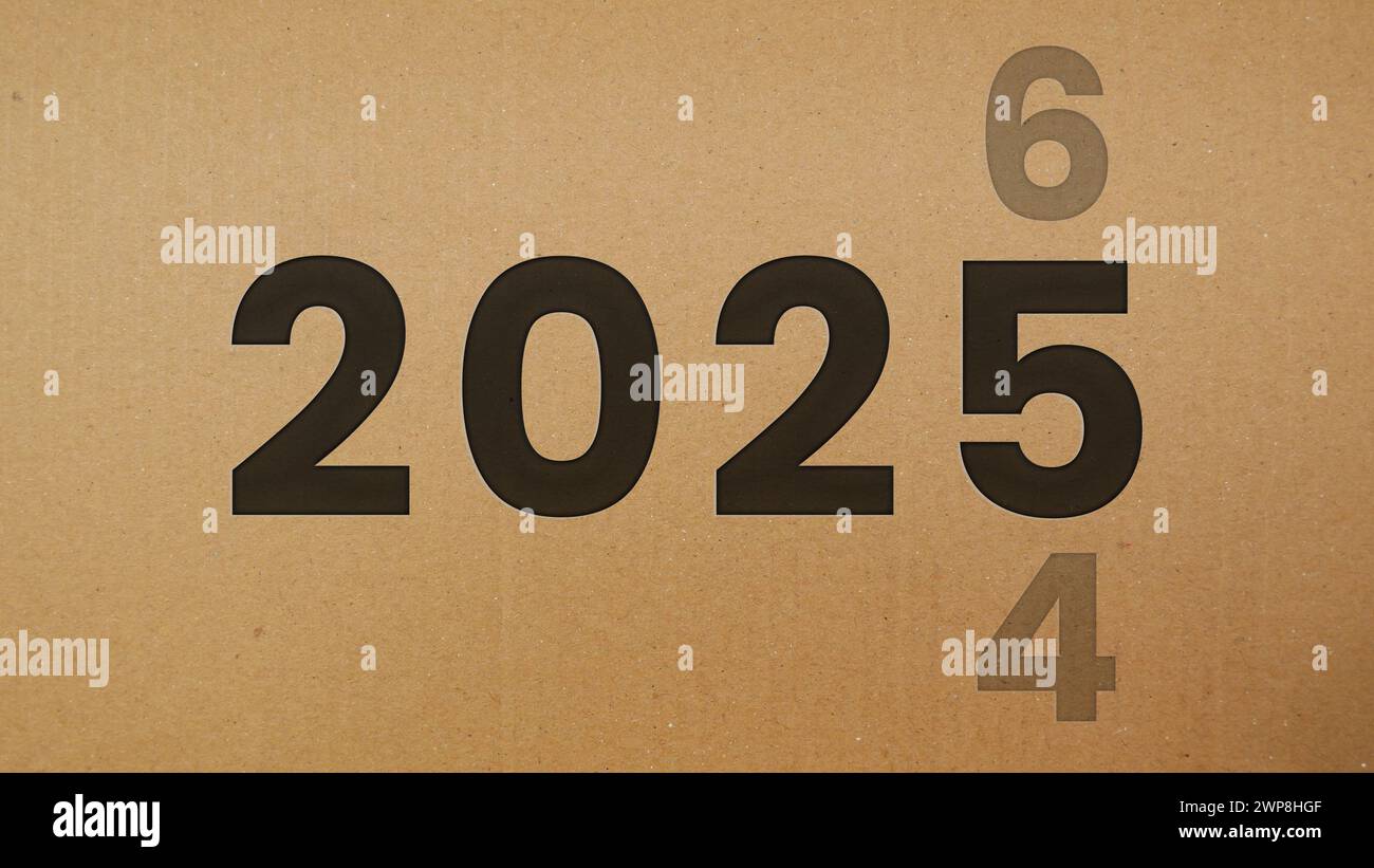 Happy New Year 2025, Änderung der Jahreszahlen von 2024 auf 2025. Stockfoto