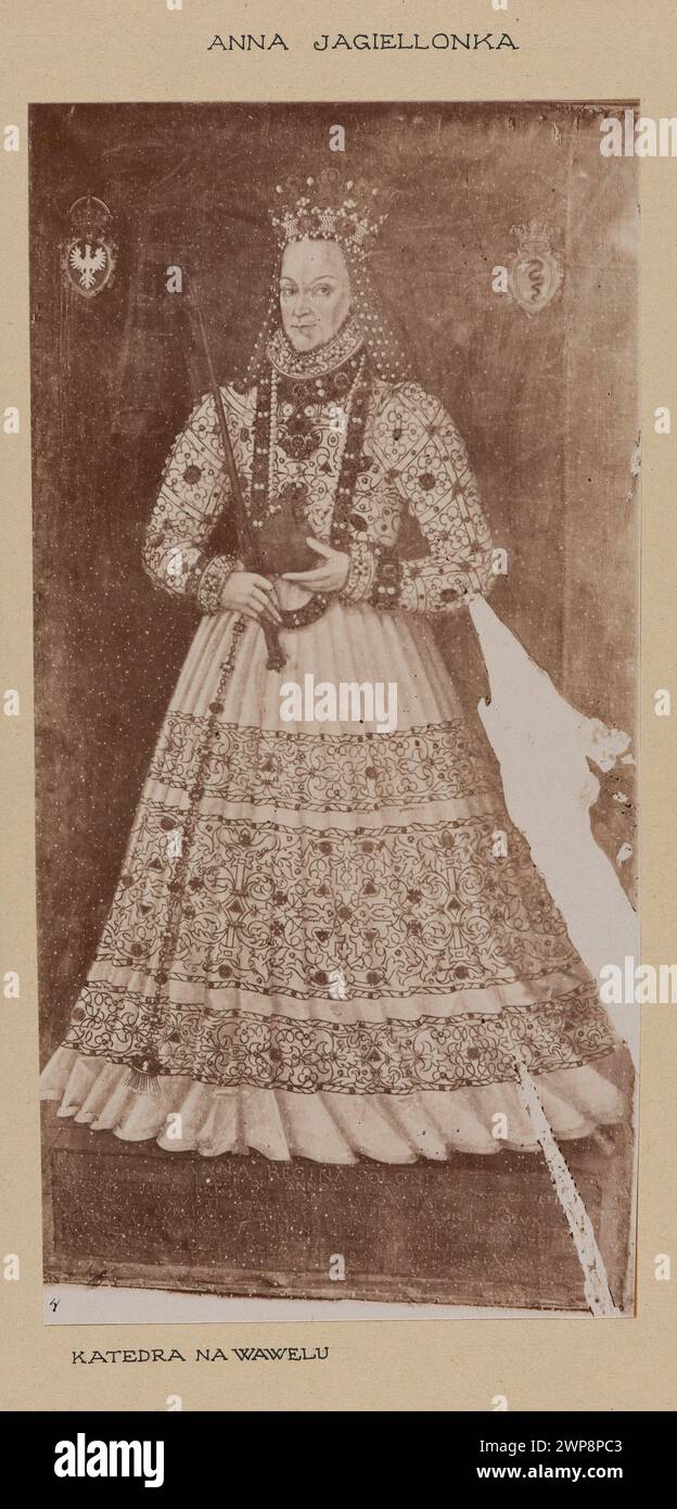 Fotografische Reproduktion von Anna Jagiellon in Krönungskleidung aus einem Porträt von Marcin Kober, das von Ignacy Krieger vor 1926 aufgenommen wurde. Stockfoto