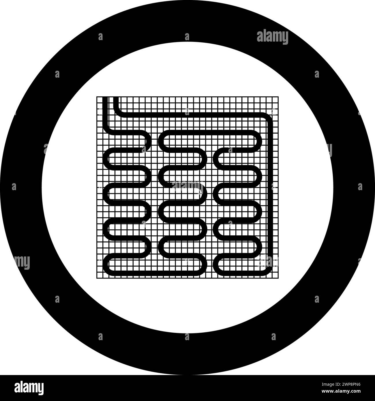 Elektrische Fußbodenheizung warm beheizt Symbol im Kreis rund schwarz Farbe Vektor Illustration Bild solide Umrissstil einfach Stock Vektor