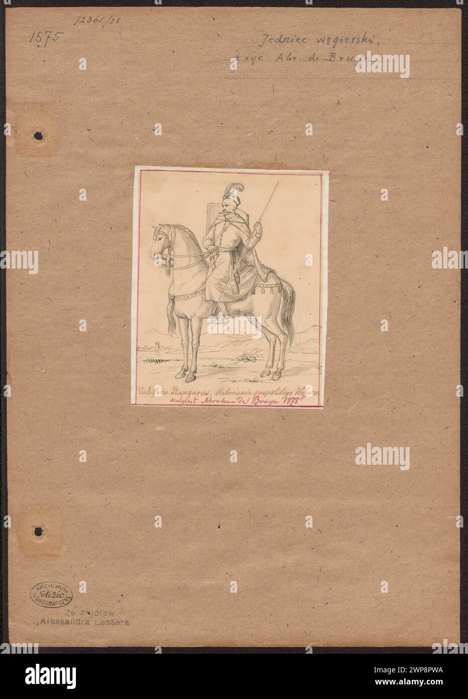 Wenn das Kind in einem Pferd in einem Outfit aus der 2. Hälfte des 16. Jahrhunderts, nach dem Stich: Abraham de Bryn aus 'Diversarum gentium Fittings equestris. UBI fere europae, asiae atque africae equitandi ratio proprio propria expressa EST', Board No. 30 ; Lesser, Aleksander (1814-1884), Bruyn, Abraham de (1540-1587); 1836 () (1830-00-00-1884-00);Bruyn, Abraham de (CA 1540-1587), Bruyn, Abraham de (CA 1540-1587)-Reproduktion, Lesser, Aleksander (1814-1884), Lesser, Aleksander (1814-1884)-Sammlungen, Kleiner, Wiktor Stanisław Zygmunt ( Baron 1853-1935), Kleiner, Wiktor Stanisław Zygm Stockfoto