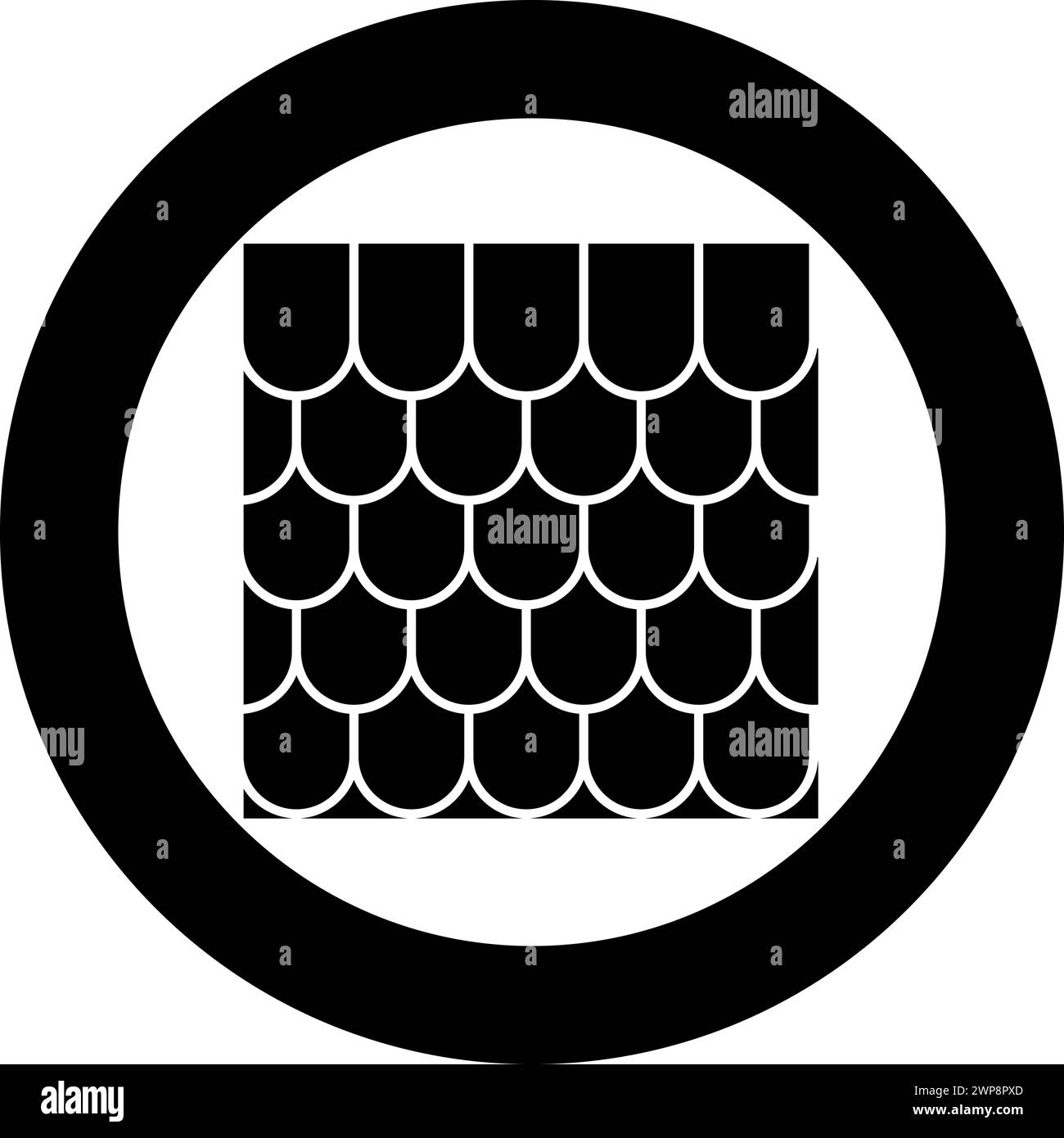 Dachkeramik Fliesen Wellpappe Dach-Haus Material Schiefer Icon im Kreis Runde schwarze Farbe Vektor Illustration Bild solide Umrissart einfach Stock Vektor
