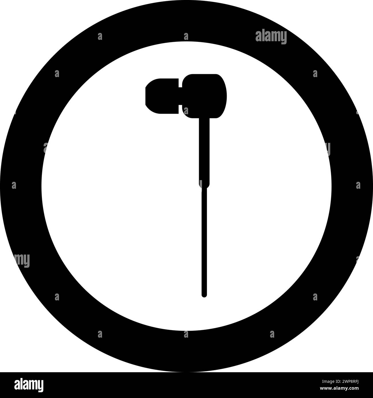 Vakuum Kopfhörer kabelgebunden Symbol im Kreis rund schwarz Farbe Vektor Illustration Bild einfarbig Umriss Stil einfach Stock Vektor