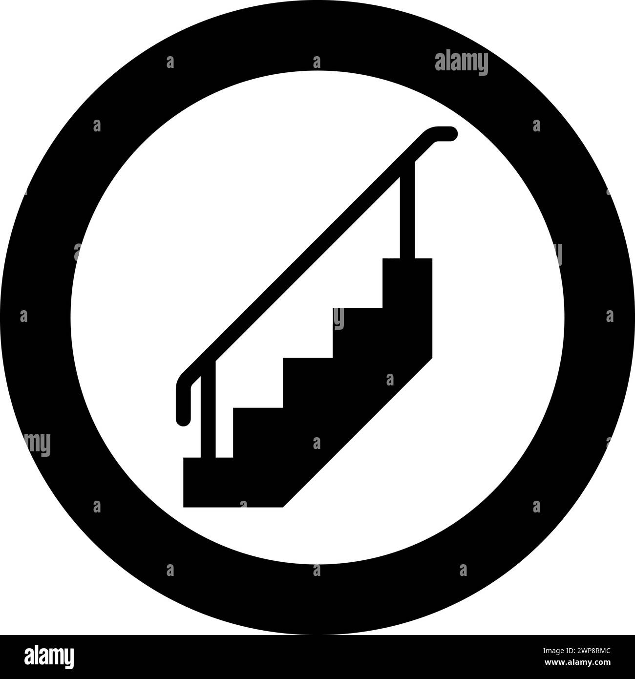 Treppe mit Geländer Treppe mit Handlauf Leiter Zaun Treppenhaus Icon im Kreis Runde schwarze Farbe Vektor Illustration Bild solide Umrissstil Stock Vektor