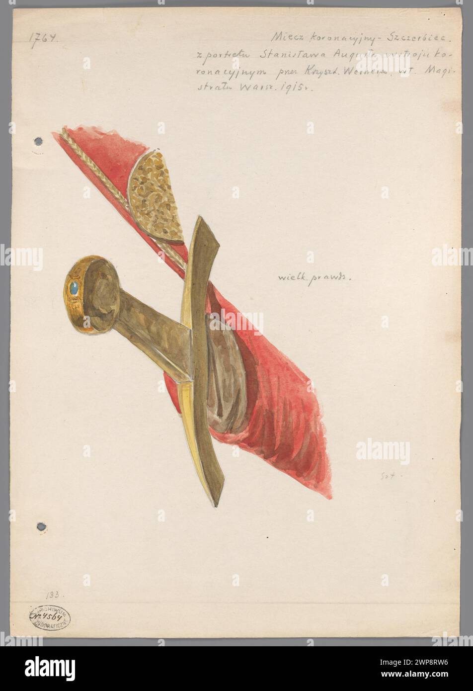 Das Krzysztof Józef Werners Porträt von Stanisław August in Krzysztof Szczerbiec im Krönungskleid, 1915 für das Nationalmuseum in Warschau fotografiert. Stockfoto