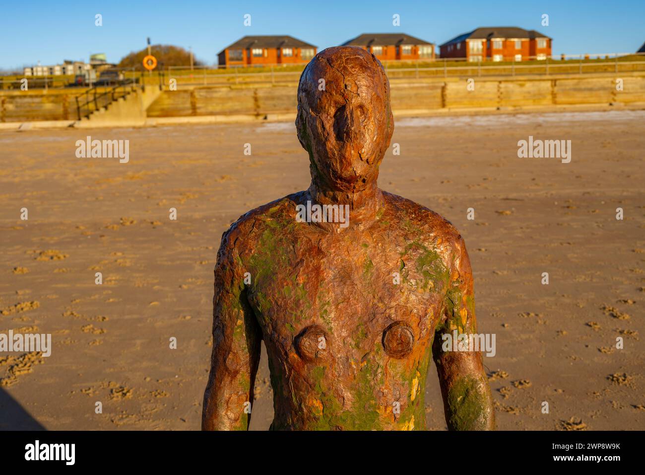 Statue von einem anderen Ort von Antony Gormley am Crosby Beach Merseyside. Stockfoto