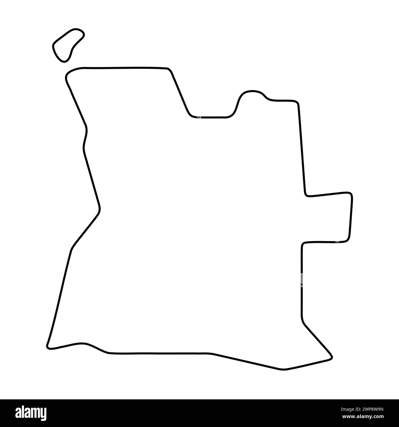 Vereinfachte Landkarte für Angola. Dünne schwarze Kontur. Einfaches Vektorsymbol Stock Vektor