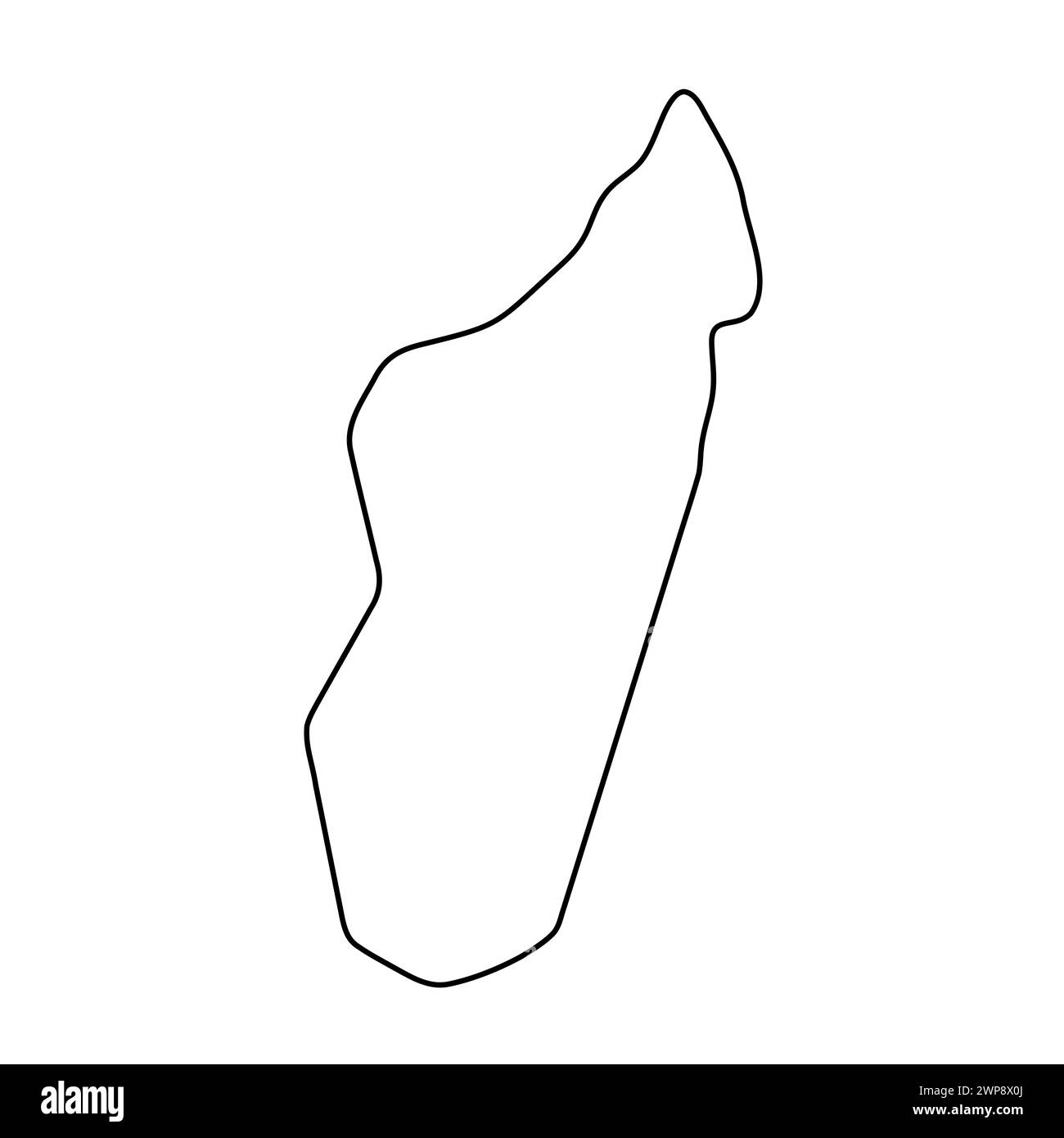 Vereinfachte Landkarte Madagaskar. Dünne schwarze Kontur. Einfaches Vektorsymbol Stock Vektor