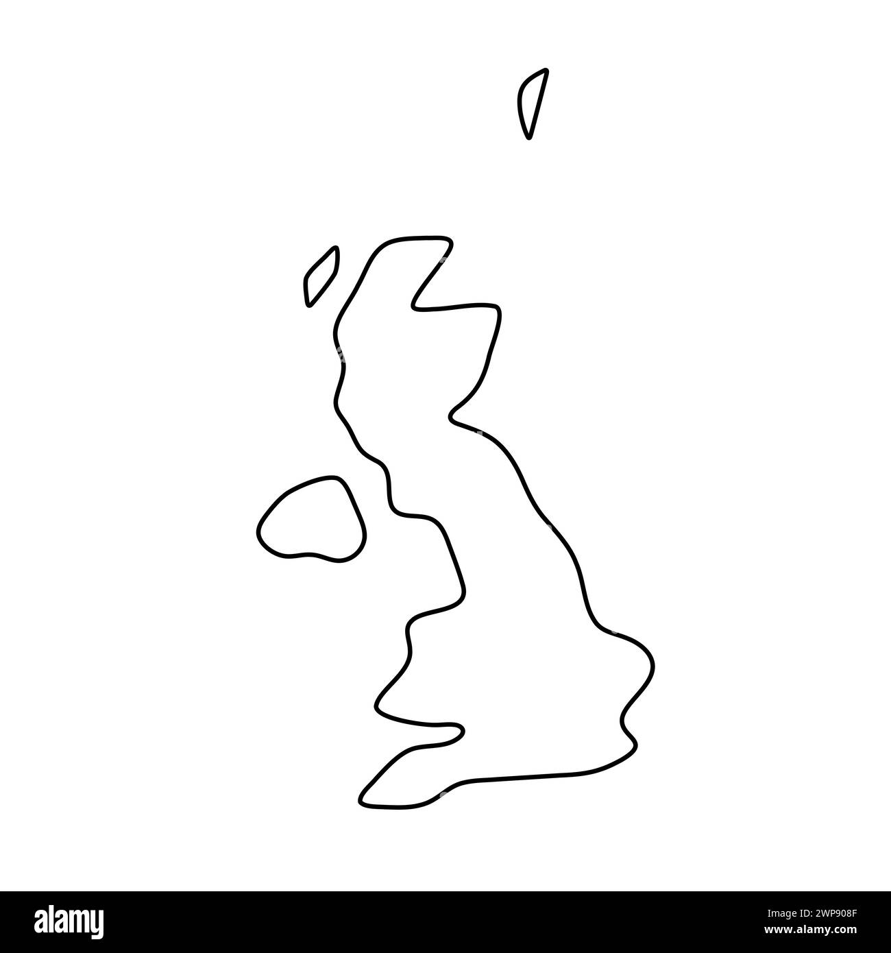 Vereinfachte Landkarte des Vereinigten Königreichs Großbritannien und Nordirland. Dünne schwarze Kontur. Einfaches Vektorsymbol Stock Vektor