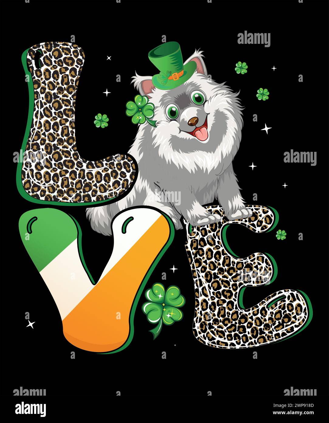 St Patrick's Day T-Shirt-Design für Hundeliebhaber. T-Shirt-Design für Tierliebhaber. Liebe. Patricks Liebes-Hund. Stock Vektor