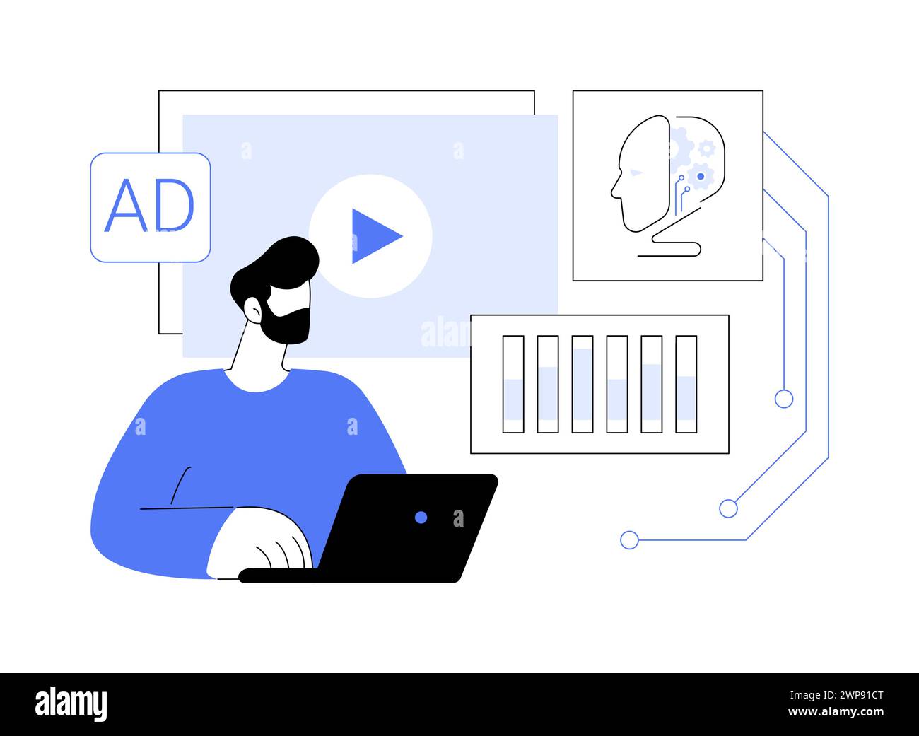 KI-optimierte programmatische Werbung abstrakte Konzept-Vektor-Illustration. Stock Vektor