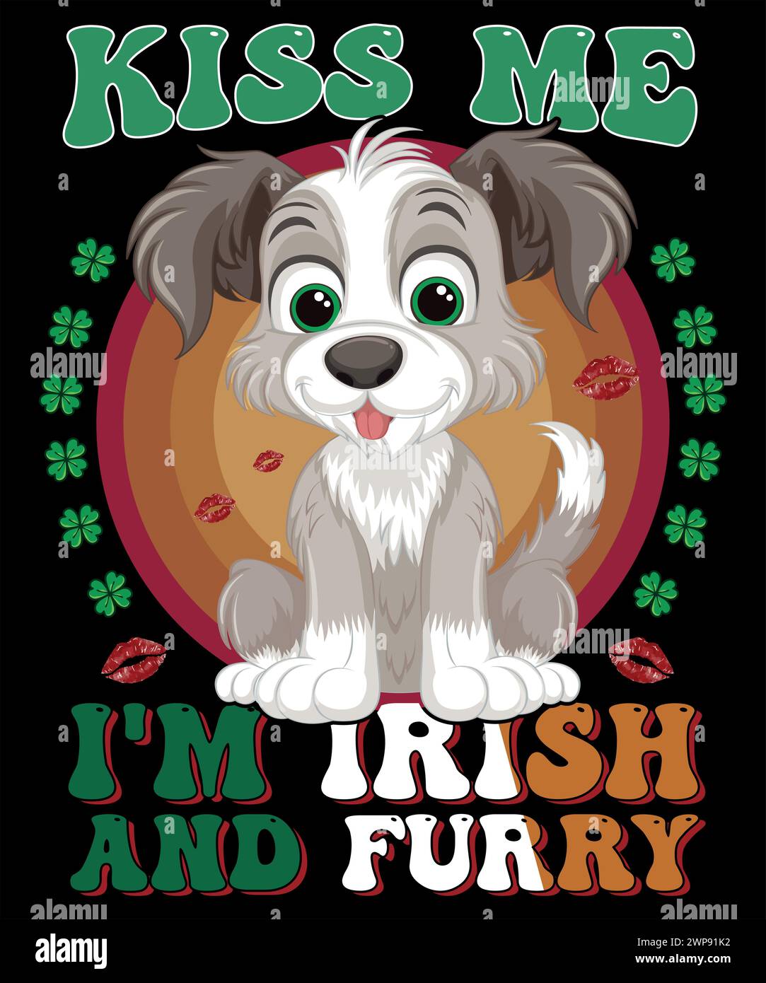 St Patrick's Day T-Shirt-Design für Hundeliebhaber. T-Shirt-Design für Tierliebhaber. Küss mich, ich bin Ire und Fell. Stock Vektor
