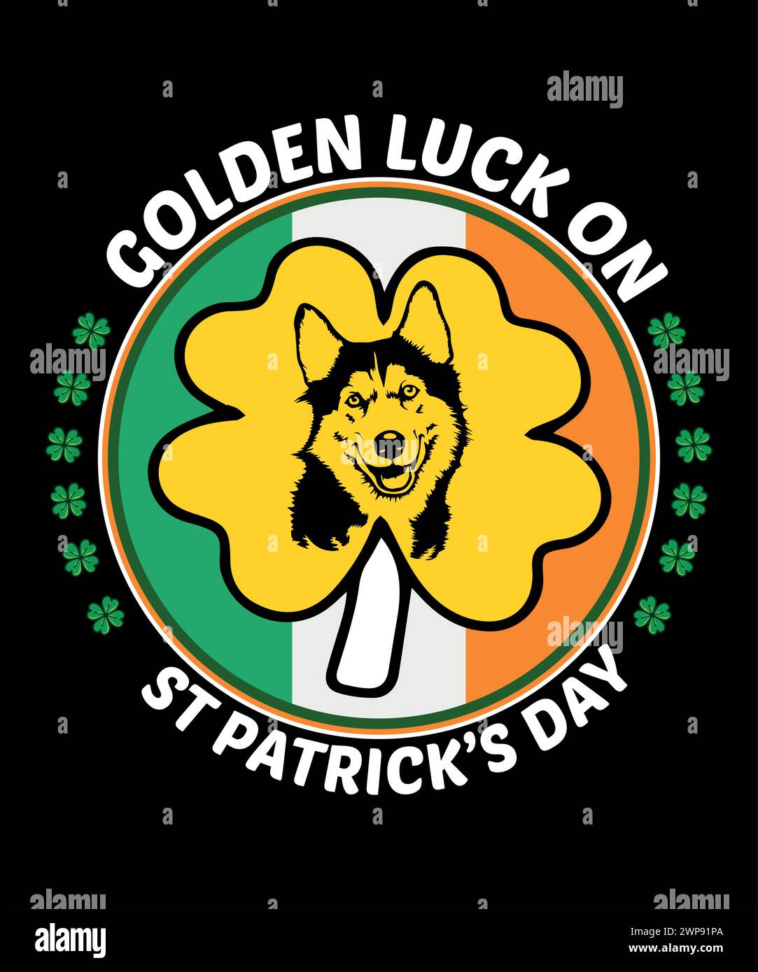 St Patrick's Day T-Shirt-Design für Hundeliebhaber. T-Shirt-Design für Tierliebhaber. Golden Luck auf St. Patrick's Day. Stock Vektor