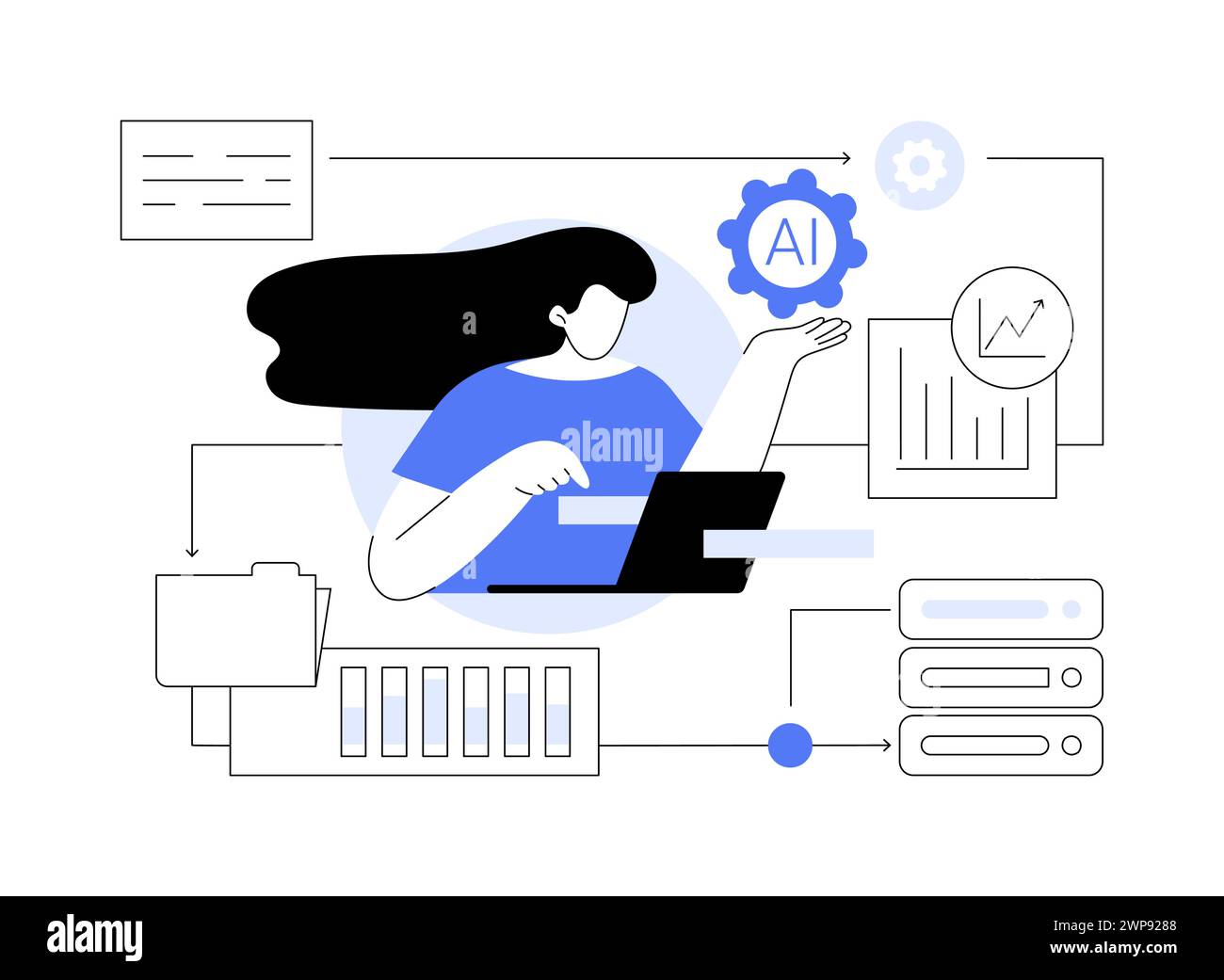KI-optimierte Datenverwaltungslösungen abstrakte Konzeptvektorillustration. Stock Vektor