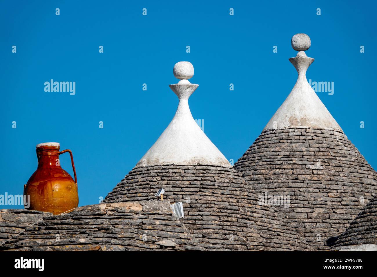 Nahaufnahme eines Gipfels eines Trullo, Alberobello, Italien Stockfoto