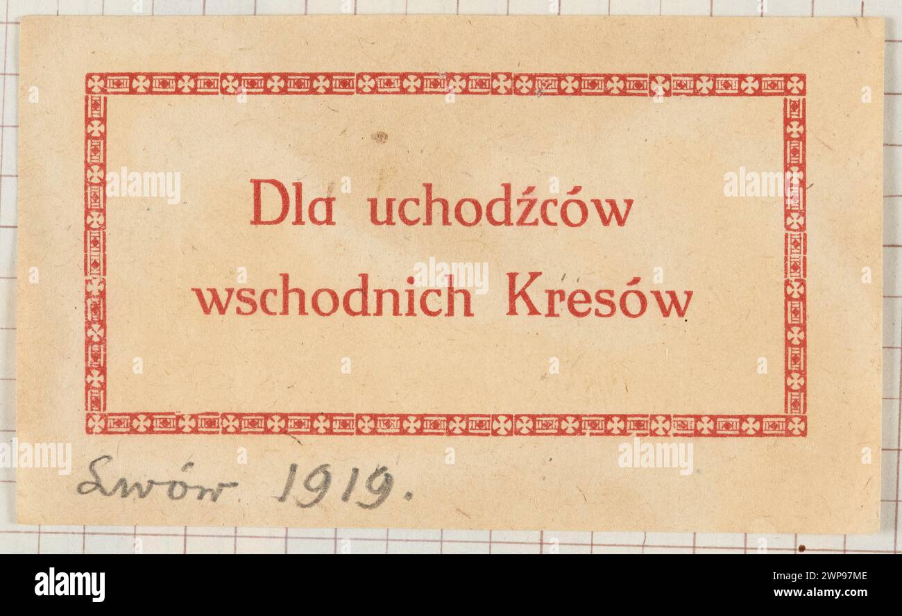 Gedruckte Hülle aus dem Jahr 1919 für Flüchtlinge aus den östlichen Grenzländern, die die Hilfsbemühungen nach dem Ersten Weltkrieg in Polen dokumentieren. Stockfoto