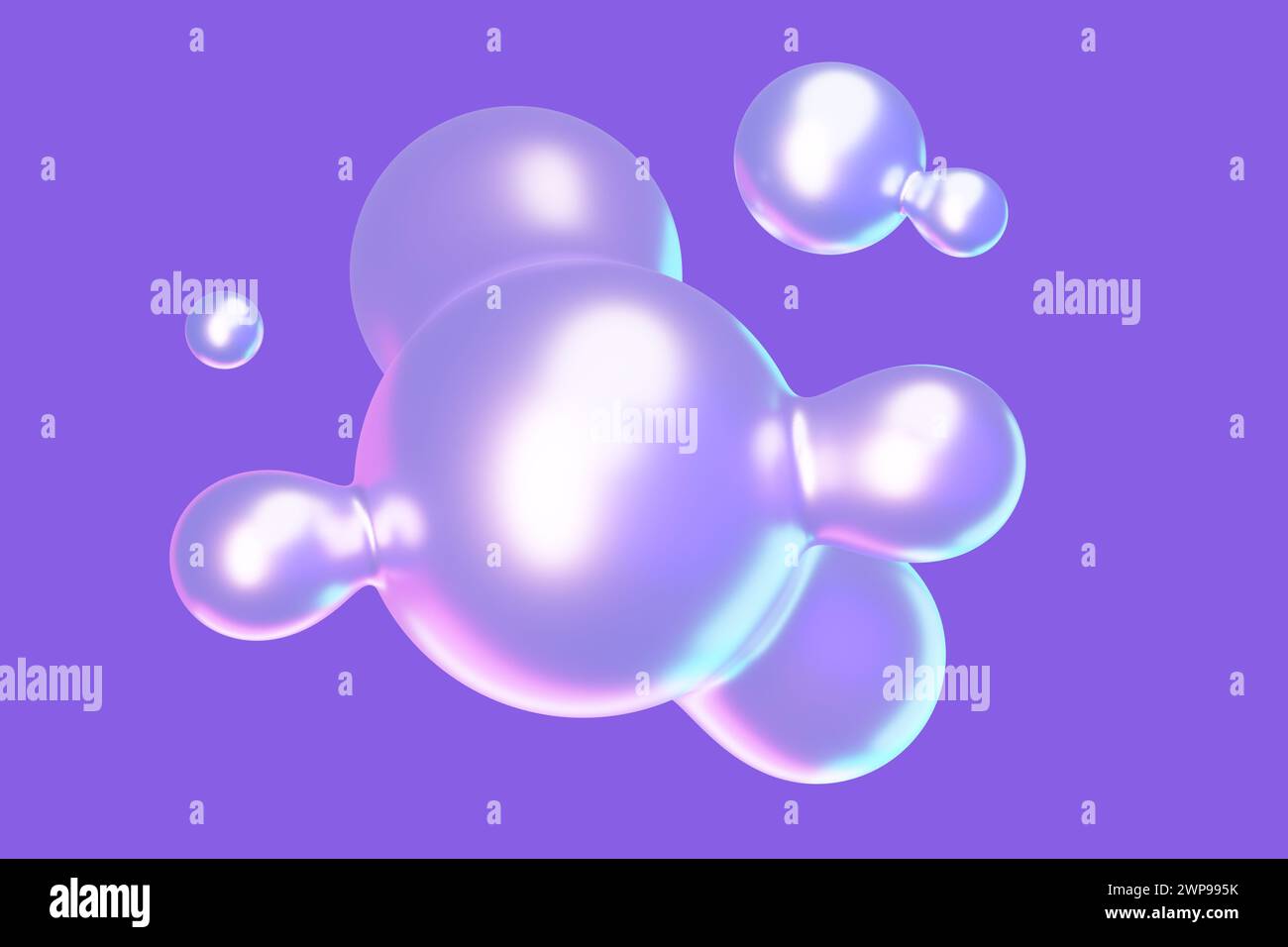 Abstrakte 3D-runde Metaball-Flüssigkeitsform mit holographischem Effekt. Stockfoto