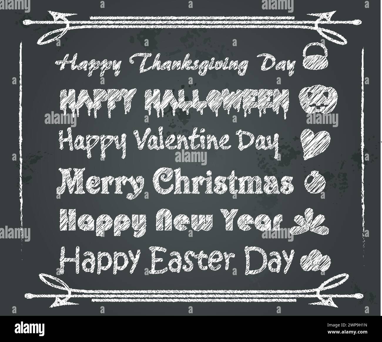 Kreide-Schriftart Feiertagsgruß auf Blackboard, Vektor-Illustration Stock Vektor