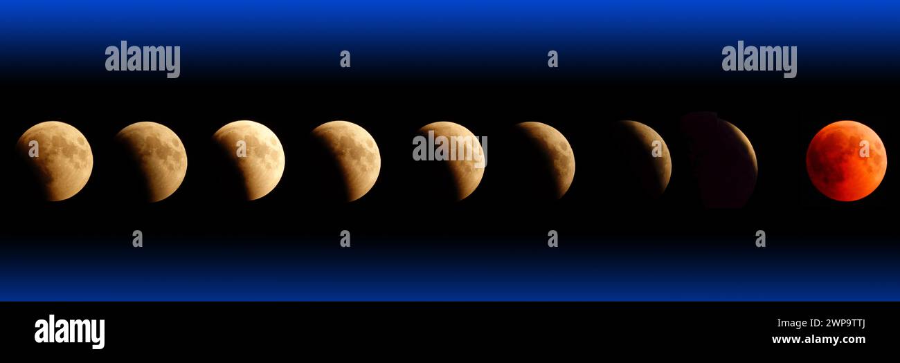 Panorama Mondfinsternis 27. Juli 2018 - eine totale Mondfinsternis. Dies war die längste totale Mondfinsternis im 21. Jahrhundert. Die Gesamtdauer von Stockfoto