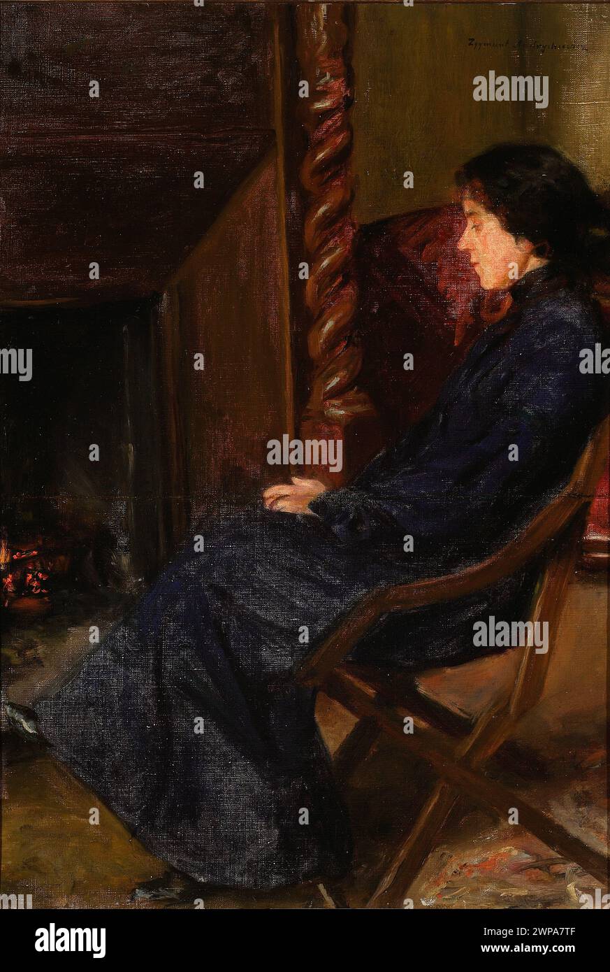 Ein Porträt von Zygmunt Andrychiewicz aus dem späten 19. Jahrhundert, das eine Frau darstellt, die mit einer Bank in Kraków in Verbindung steht und das polnische Kulturporträt der damaligen Zeit widerspiegelt. Stockfoto